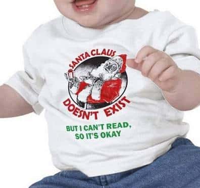 Baby wearing funny Santa Claus jersey
